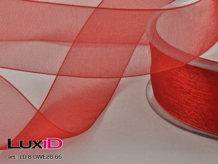 Organza woven edge 66 donker rood 25mm x 50m
